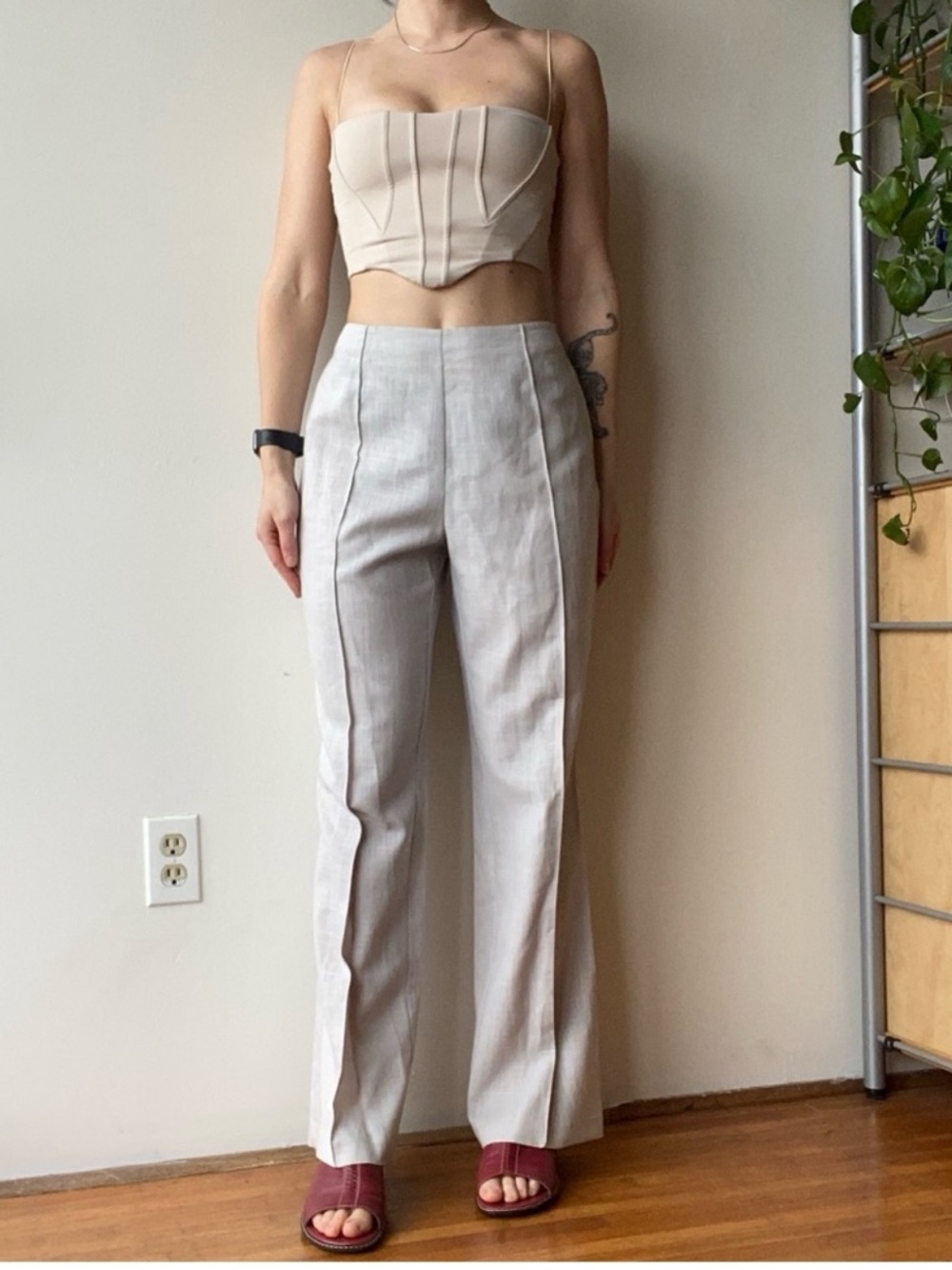 Ingenuity linen blend straight leg pant light grey - made in Canada